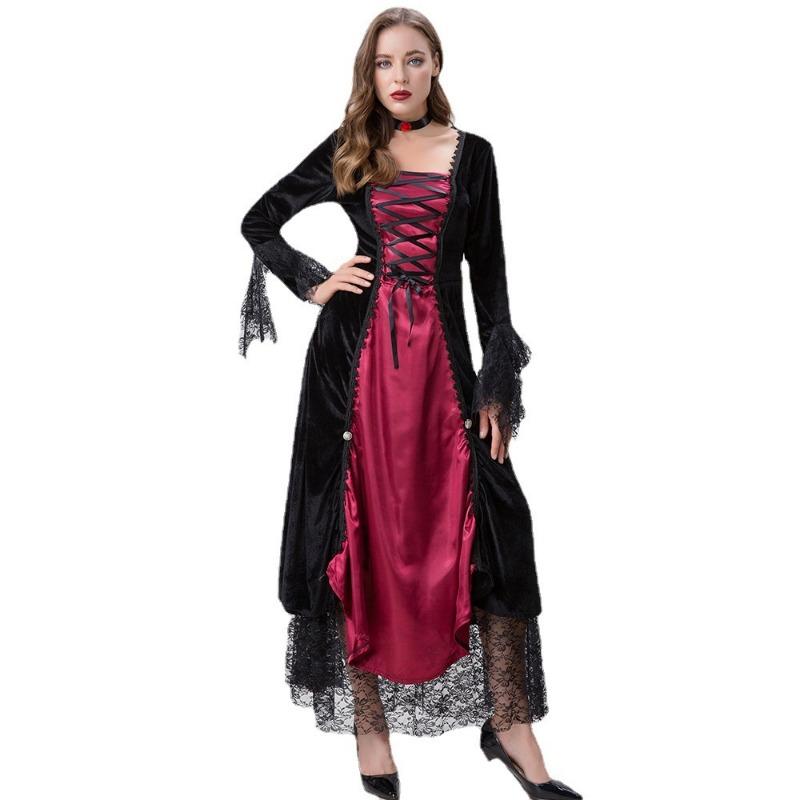 Halloween Vampire Costume Medieval Court Party Queen Vintage Lace Dress