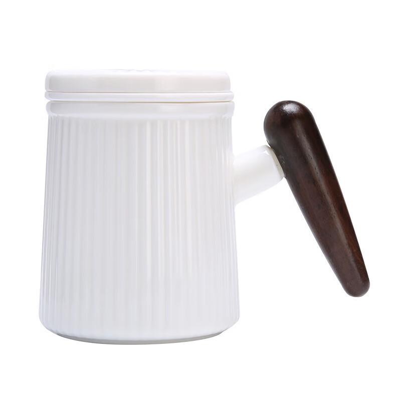 Chaxun White Porcelain Filter Mug Set with Ebony Wood Handle