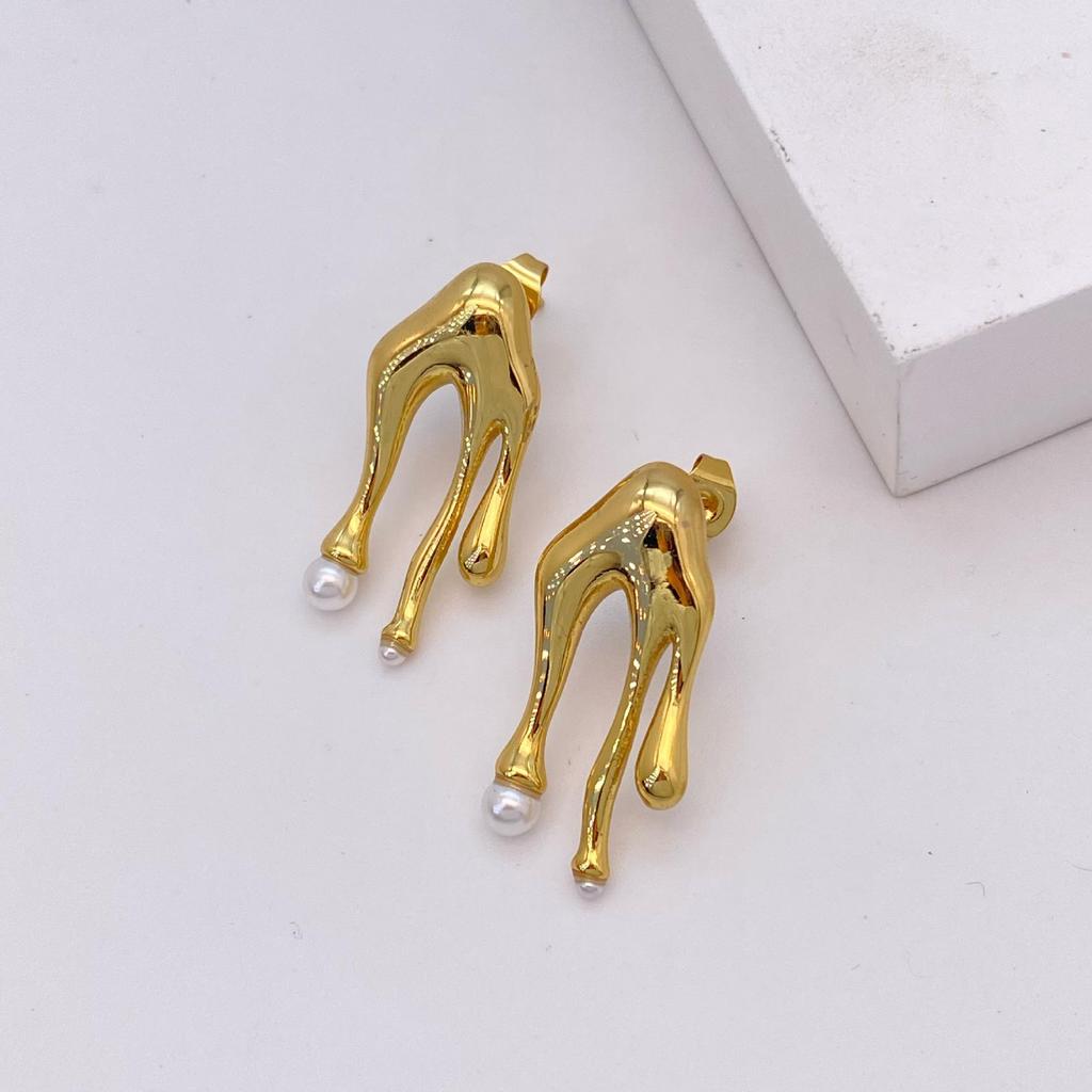 Elegant Stainless Steel Pearl Earrings - European & American Style, Titanium French Dangle, Luxurious Light Studs