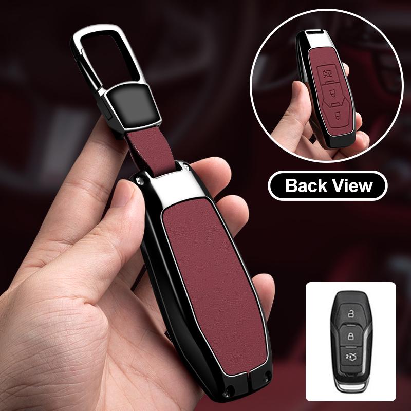 Zinc Alloy Car Key Case Cover for Ford Mondeo MK3 MK4 MK5 Kuga F150 Ranger Explorer Focus SMAX CMAX Mustang 2020 Leather Shell