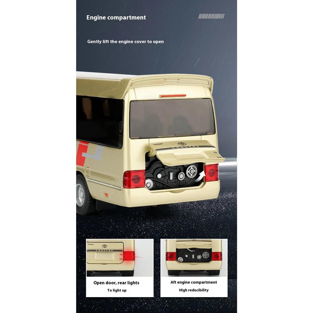 1/32 Scale Toyota Coaster Luxury Business Car Alloy Metal Die Cast Model Car Sound & Light Children Toy Gift for Kids Boy Present