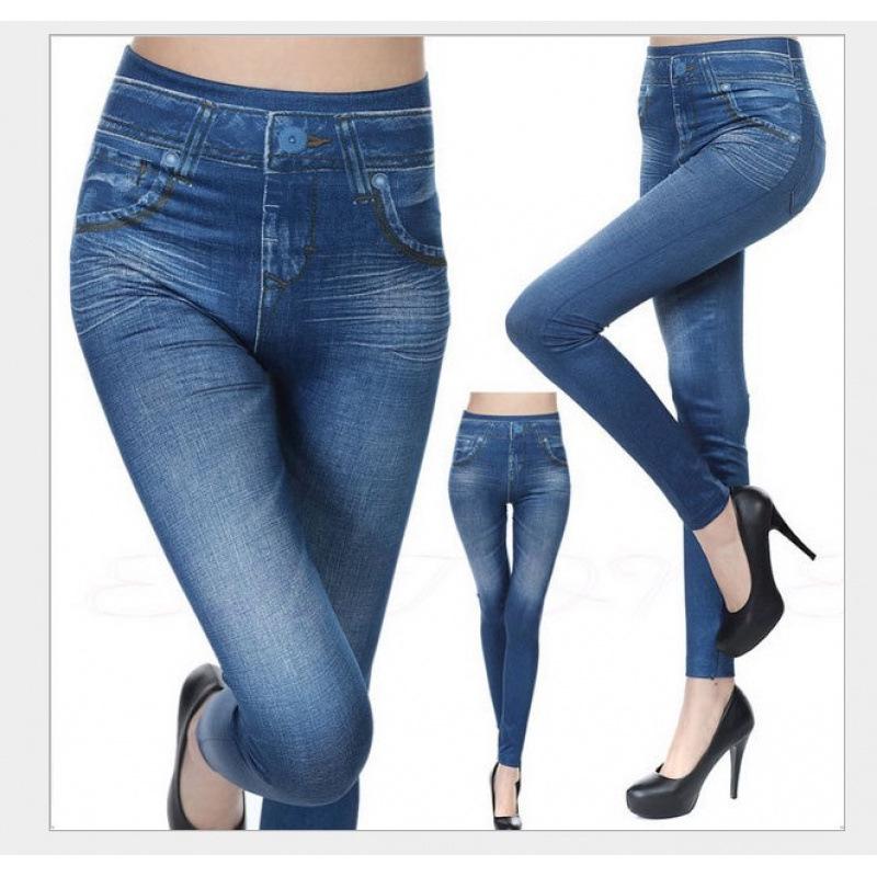 

High-Waisted Faux Denim Leggings for Women - 3 Colors, 8 Sizes, Perfect for Spring & Autumn S синий