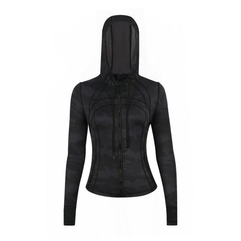 Damen atmungsaktive Kapuzen-Yogajacke Langarm Fitness Top Activewear
