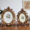 Golden Flowers Photo Frame With Antique Design Resin Oval Shape Picture Frame For Anniversary Wedding Or Housewarmings