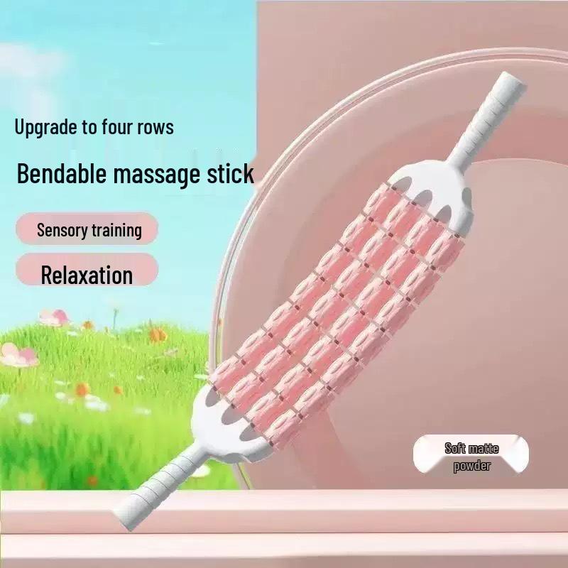 Children's Bendable 4-Row Massage Roller for Muscle Relaxation, Sensory Training, and Nerve Meridian Yoga Mat.