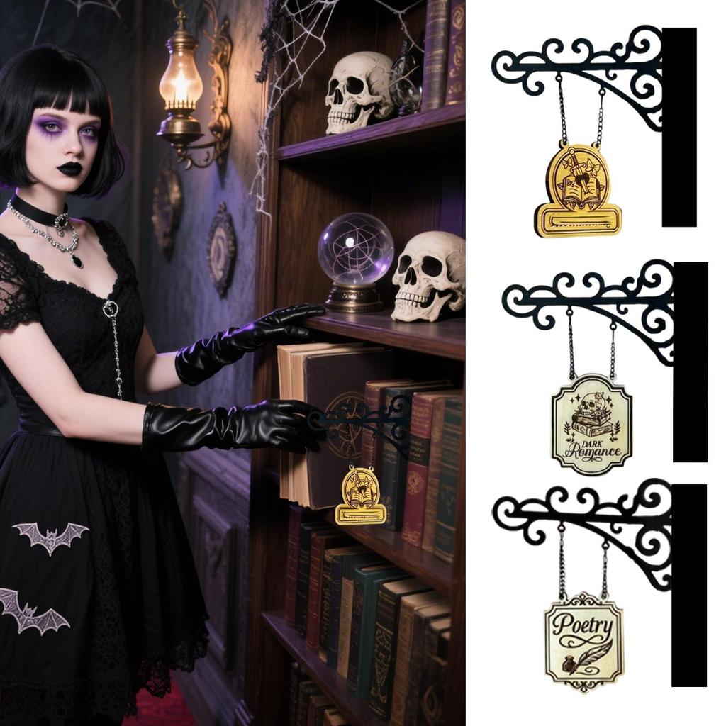 Book Decor for Shelf Book Lover Hangable Sign Accessories for Bookworm Reader Wall Art Home Classroom Halloween Decoration Men