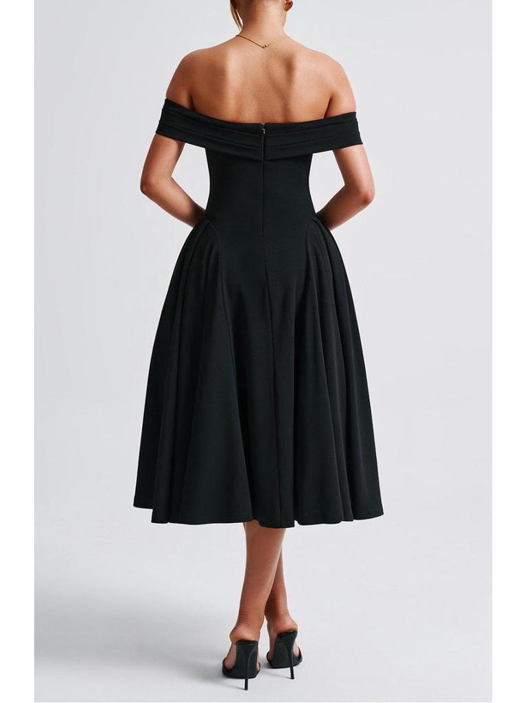 Women's European & American Off-the-Shoulder Backless Dress - Solid Color, Long and Sexy Fashion Style (2026 In Stock)