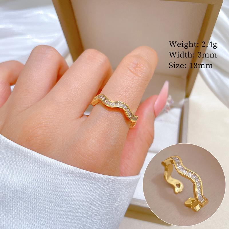 

Real Gold Meandering Special-Shaped Zircon Ring Opening Adjustable Simple Jewelry Japanese Ring Couple Ring adjustable opening