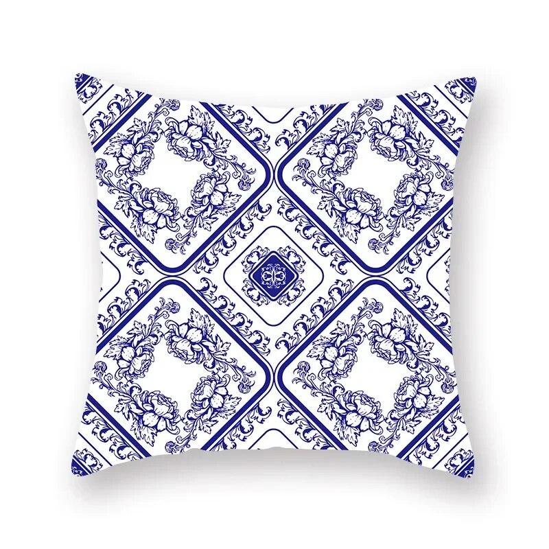 Blue Mandala Flower Geometric Print Pillowcase Living Room Sofa Bedroom Car Office Cushion Cover Home Decoration Ornament