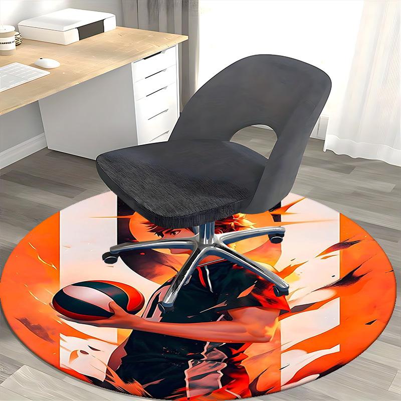 1pc Anime Basketball Player Round Carpet - Office Chair Mat, Non-Slip Rug for Home Decor, Seasonal Gift, Suitable for Office, Living Room, Bedroom, Ga