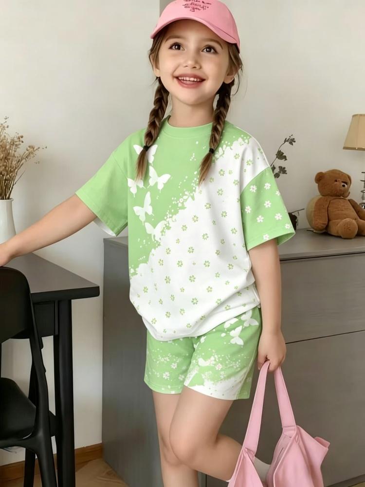 Whimsical 3D Butterfly Print 2 Piece Kids Summer Casual Set Lightweight Short Sleeve Shorts For Unisex Boys Girls