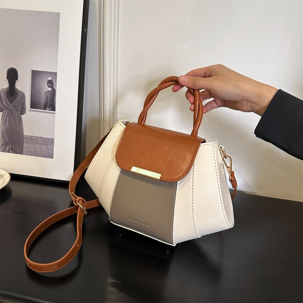

Contrast Color Top-handle Bags For Women Patchwork Big Capacity Shoulder Crossbody Shell Bag 2026 Luxury Designer Handbags коричневий