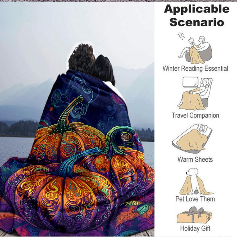 1pc Pumpkin Swirls Blanket, Lightweight Flannel Throw Blanket for Sofa, Bed, Travel, Camping, Living Room, Office, Couch, Chair, and Bed