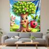 Smiling Tree with Apple and Bunny Patterned Tapestry Decorative Wall Hanging, Home Bedroom Living Room Decor