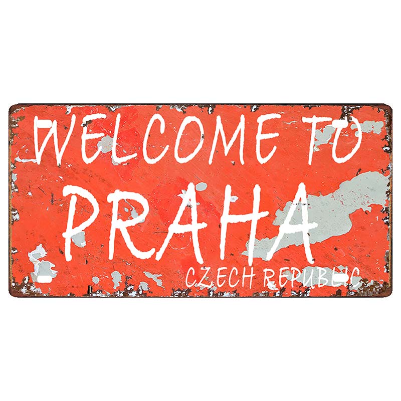 30X15CM Willkommen in Prag Vintage Metallschild Reisesouvenir Plakette für Wandkunst Geschäft Club Stadt Heimdekor DC-0984A