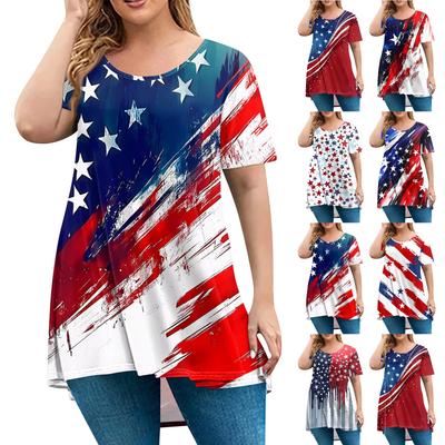 Damenmode Große Größe Rundhals Kurzarm Casual Print Lose Pullover Top