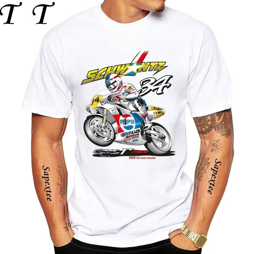 Legenda Kevin Schwantz 34 1993 GP 500cc Koszulka Męska Krótki Rękaw Hip Hop Chłopak Sportowa Casual Białe Topy Mężczyzna Koszulki Motocyklowe