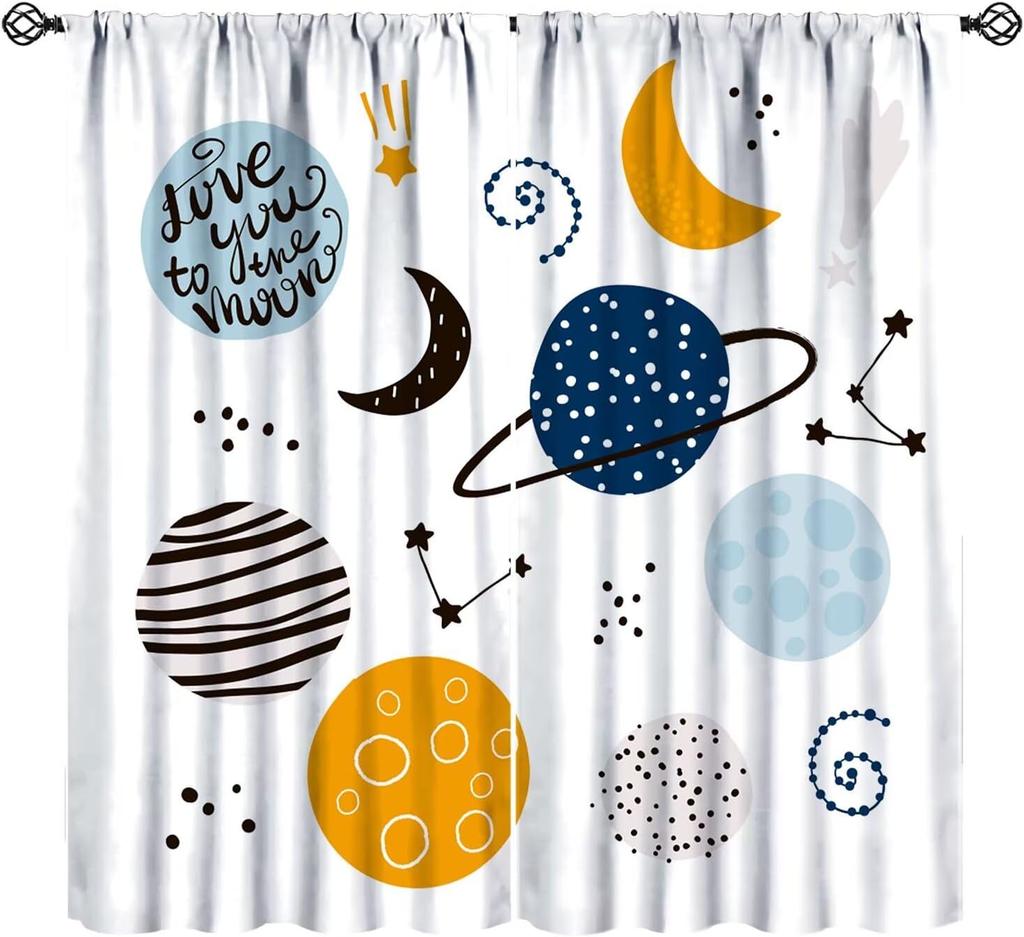 Outer Space Curtains,System Universe Knowledge Educational Learning Planet Astronomy Pattern Drapes Window 2 Panel Rod Pocket
