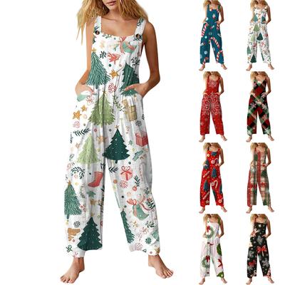 Lässiger Jumpsuit für Damen, ärmellos, Baumwoll-Overall mit Weihnachtsdruck