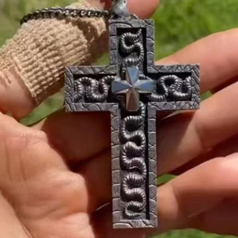 Exquisite Double-Layered Cross Snake-Shaped Pendant Necklace For Men Women Personalized Punk Necklace Jewelry Accessories Gifts