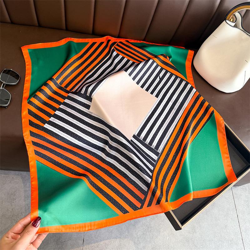 Simple stripe simulation silk printing silk scarf square scarf high-end shawl sunscreen neck professional scarf headscarf scarf