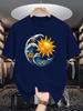 Unisex Crew Neck T Shirt Sun Moon Wave Floral Art Graphic Tees Short Sleeve Loose Fit Casual Unisexs Top For Outdoor Daily Street Wear