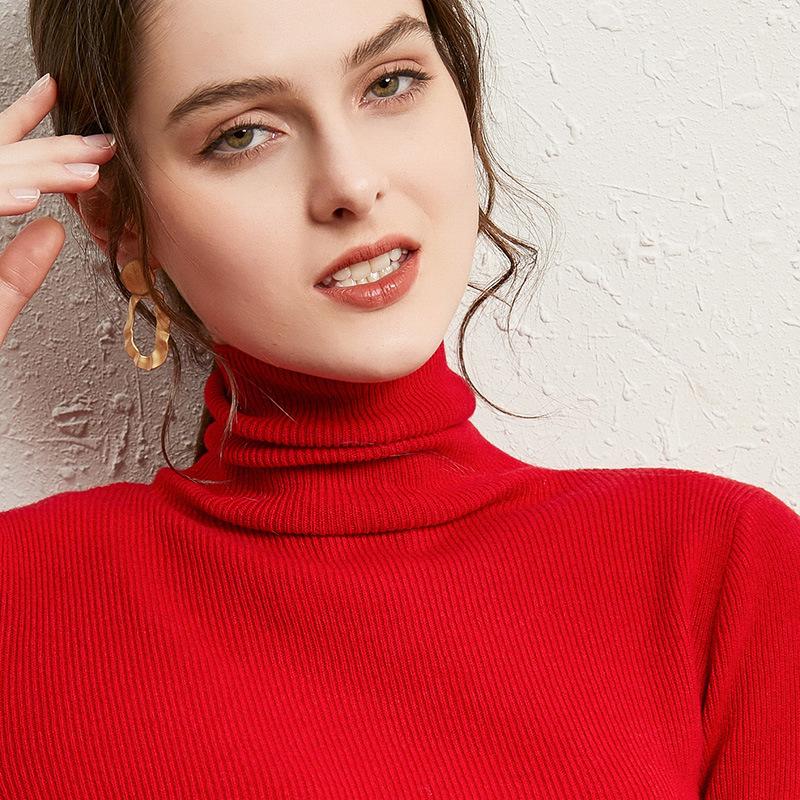 Autumn Winter Solid Color Turtleneck Bottomed Knitting Pullover Top Women Casual Fashion All-match Slim Sweater