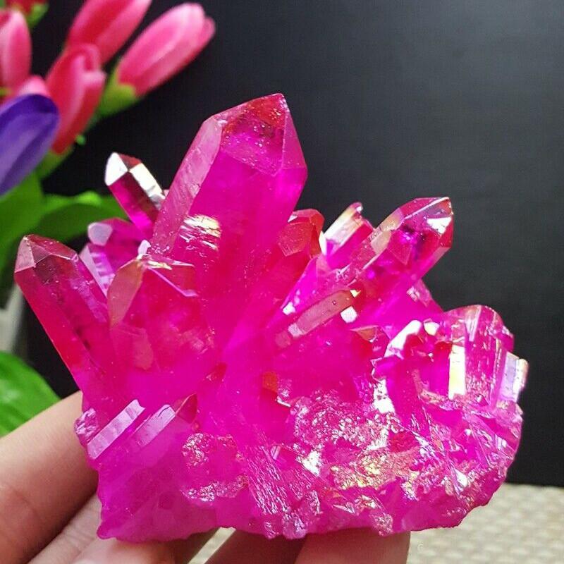 Natural Titanium Druzy Quartz Cluster Crystal Red Geode Gemstone Decor Specimen