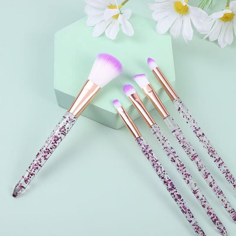 5-Piece Crystal Handle Makeup Brush Set with Soft Bristles