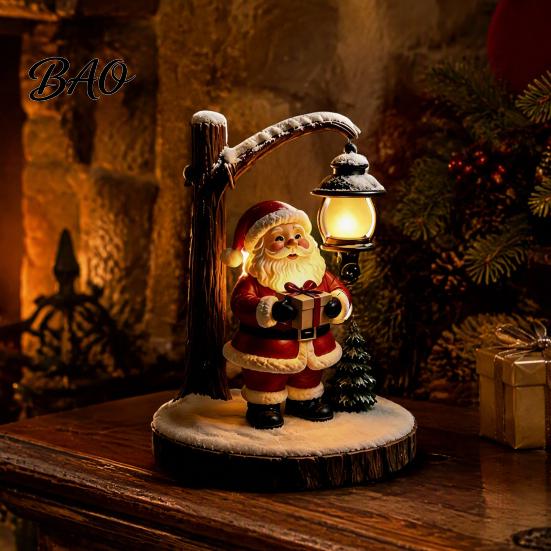 Resin Desk Lamp for Dormitory Christmas Santa Claus Reading Lantern, Snowman Elk LED Night Light with Warm Bedside Lighting Kids Room Glow,