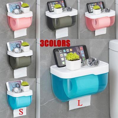 3 Colors Bathroom Toilet Paper Towel Holder Wall Mount Plastic WC Toilet Paper Holder with Storage Shelf Rack Paper Storage Box