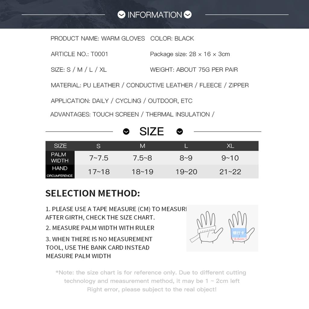 Autumn Winter Motorbike Gloves Wind Resistant Anti-slip Touchscreen Fleece Keep Warm for Work Gloves Men Active Bike Skiing Black