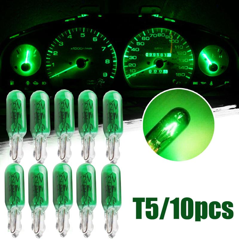 10pcs Green W2W T5 Car Dashboard Dash Bulbs trument Panel Light Halogen Lamp Universal 12V Accessories Car Interior Lights