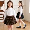 Kids Layered Cake Skirt with Lace Hem Elastic Waist for Ballet Class School Uniform and Daily Outfit 4-12Y Brown Black