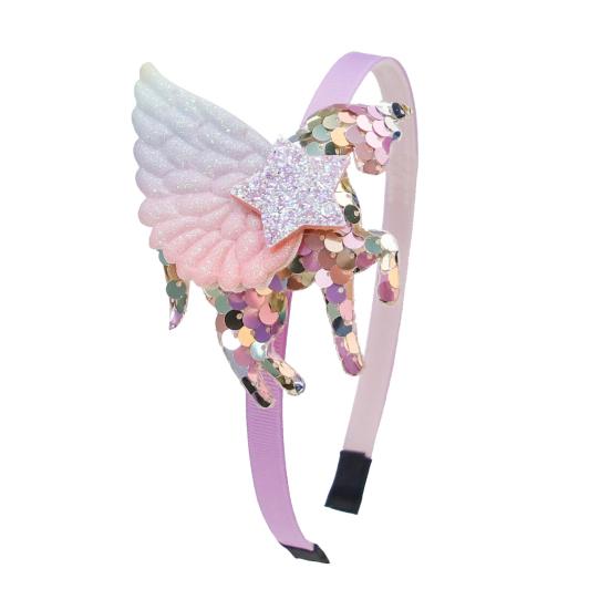 Girl Headband Three-Dimensional Lightweight Unicorn Wings Design Headband with Sequin Star Decoration Performances Halloween Costume Hair Accessory B