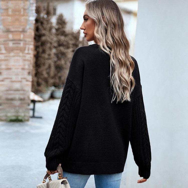 Women Loose Knitted Sweater Long Sleeve Solid Color O Neck Tops Autumn Winter Fashion