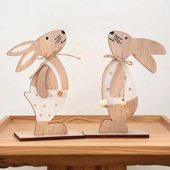 Easter Gift for Kids Wooden Bunny Table Sign, Rustic Rabbit Tiered Tray Centerpiece, Farmhouse Vintage Indoor Tabletop Ornament Decoration with