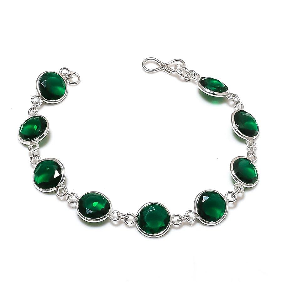 

Натуральний Хромовий Діопсид Камінь Ручної Роботи Срібний Браслет 925 Проби 7-8 ASB-3000