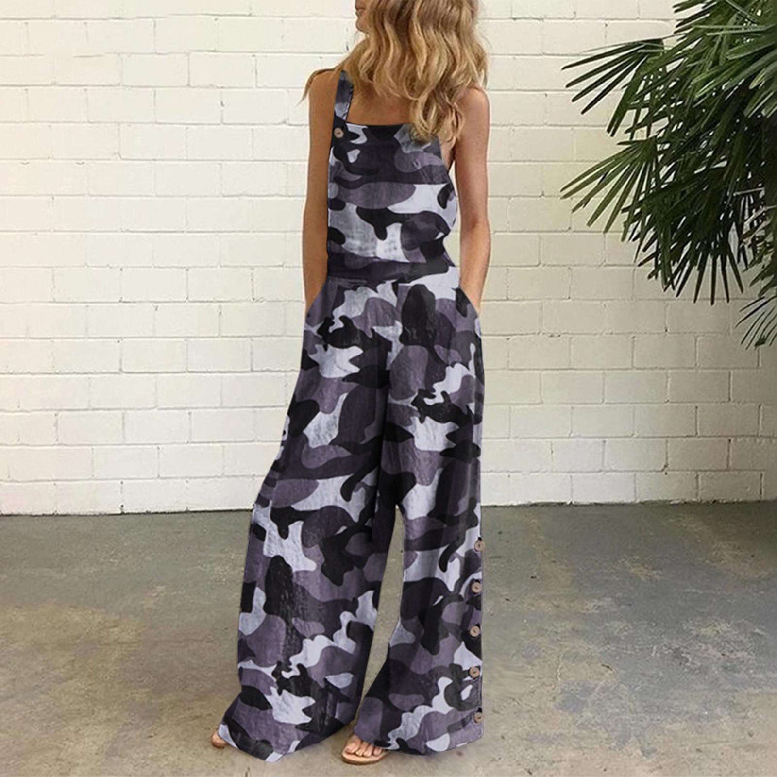 

Женский комбинезон без рукавов, повседневный комбинезон с принтом, летние широкие брюки-комбинезон XXL