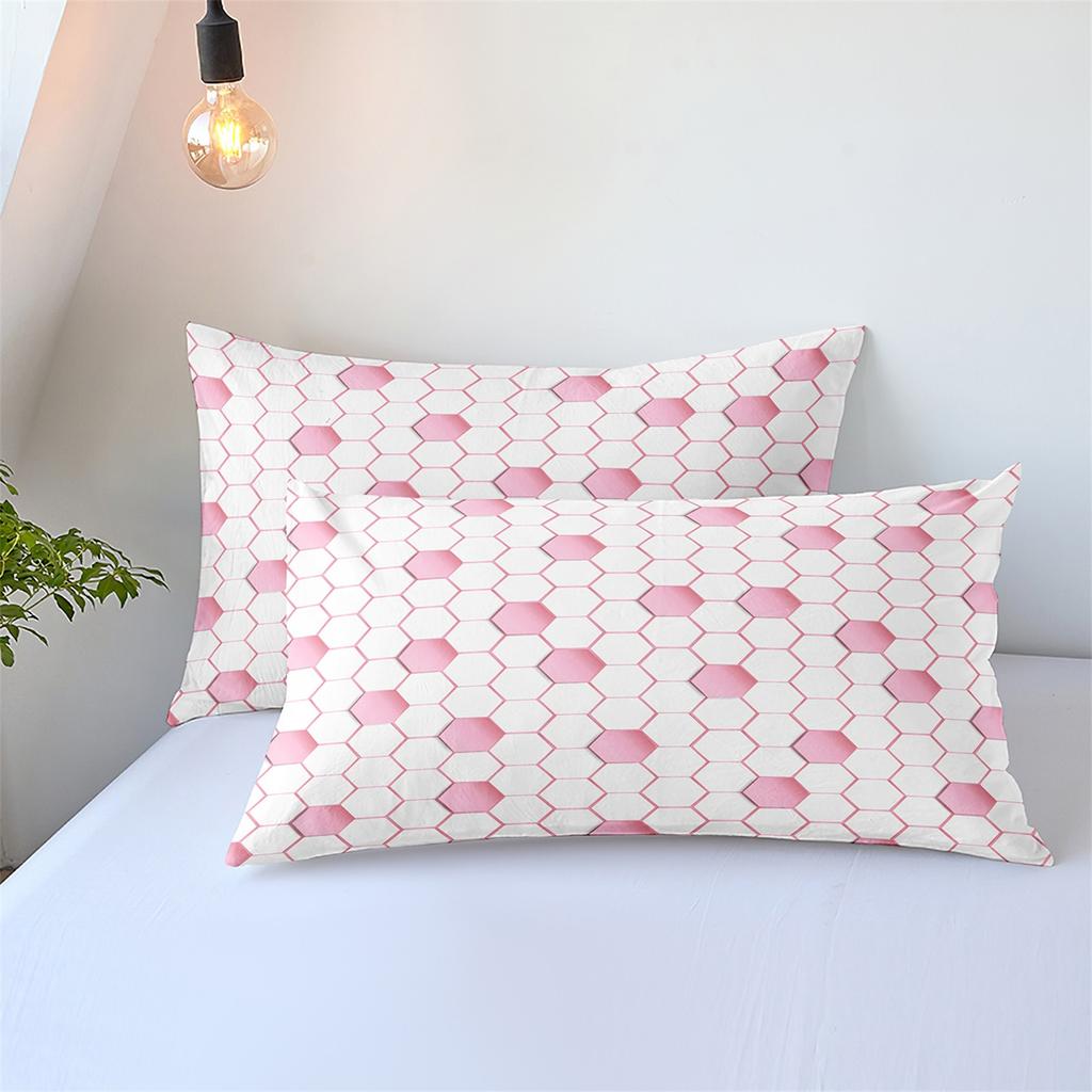 Abstraktes 3D-Druck-Bettwäscheset mit geometrischem Karomuster, vierteilig, dreiteilig