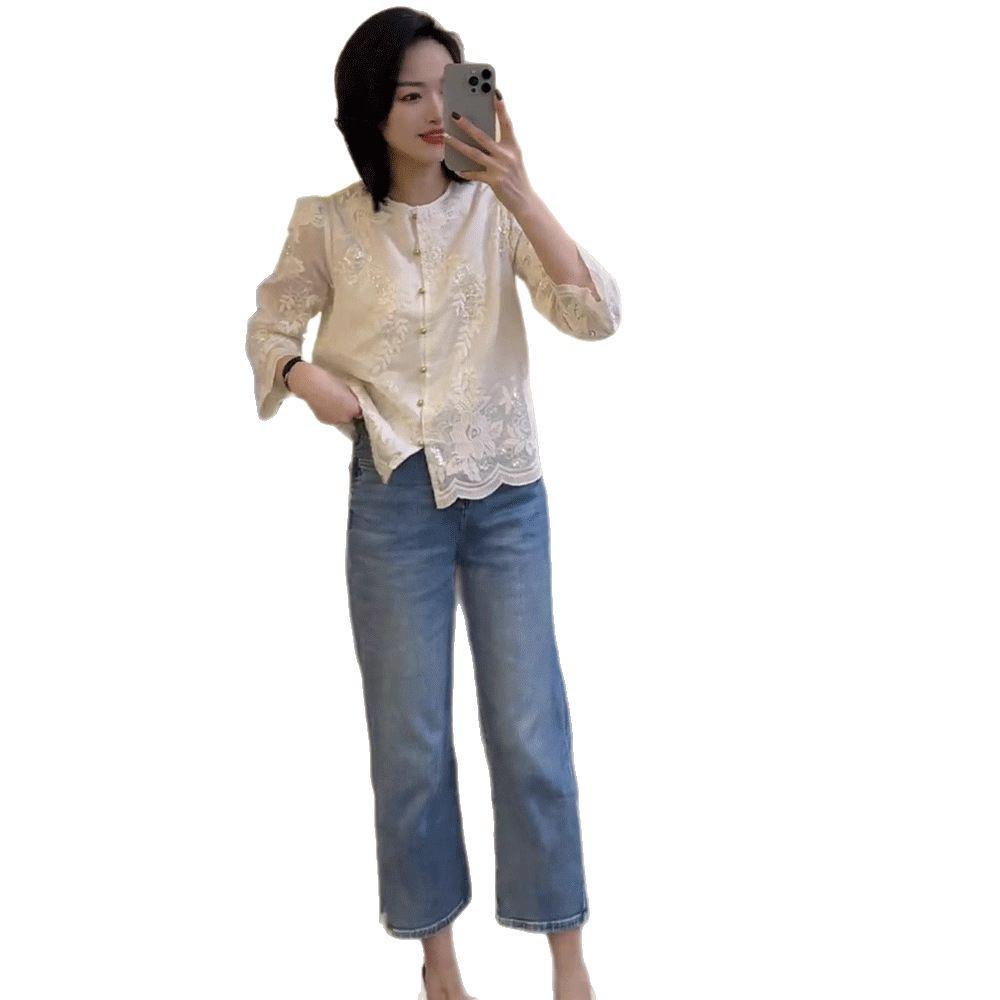 2025 Spring Women's Jacquard Embroidery Lace Shirt – Stylish, Unique, and Trendy