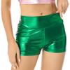 Shorts Quentes de Couro Envernizado Femininos Acabamento Metálico Brilhante Design de Cintura Alta Clubwear para Festas Rave