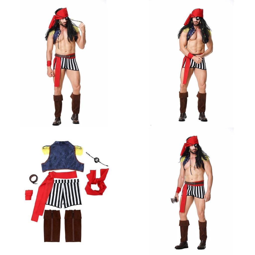 תחפושת שודד קריביים לגברים למבוגרים להאלווין, קוספליי, מסיבת תחפושות, תלבושת להופעה בימתית של מלח