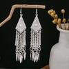 Vintage Miao Silver Minority Wind Earrings Personalized Bohemian Style Flower Long Fringed Earrings