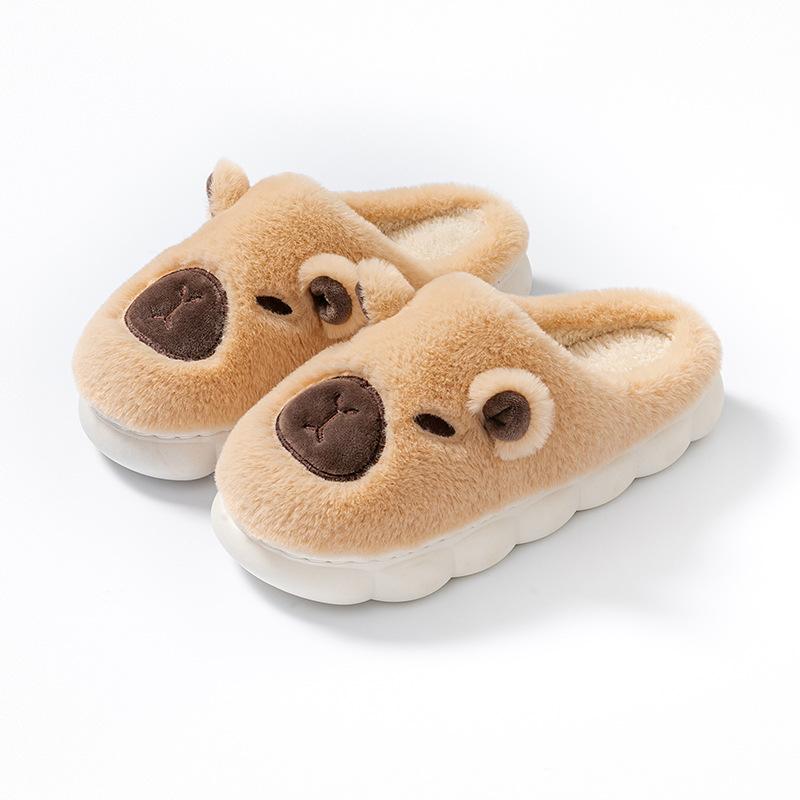 New cotton slippers women's autumn and winter plush non-slip and warm couple cute confinement shoes