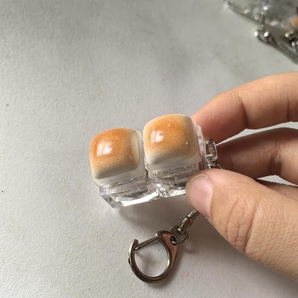 Caramel Bread Design Fidget Keychain Keys Button DIY Keyboard Finger Keyboard Cap Steamed Bread Keycap Button Keycap Keychain