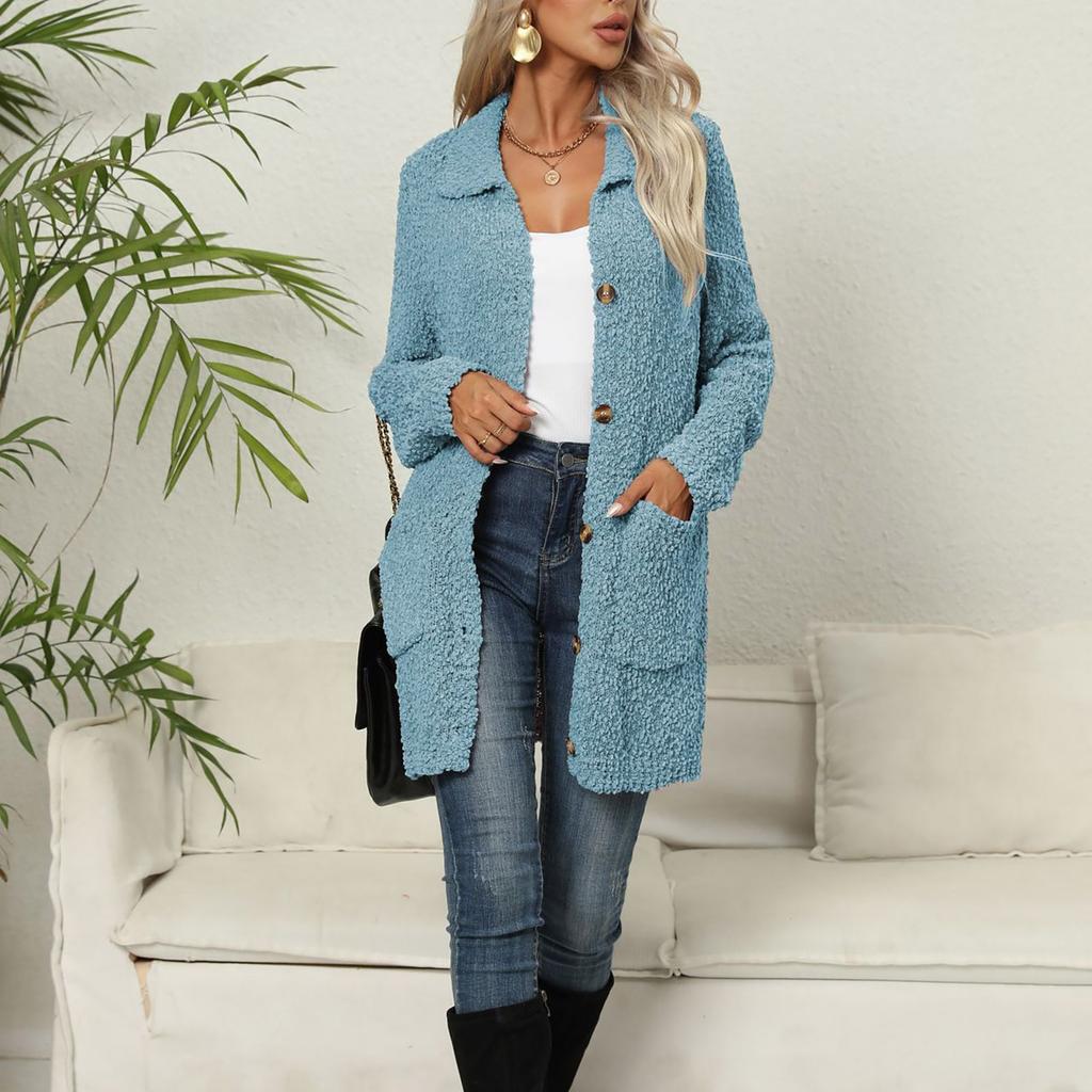 New Sweater European And American Women's Pocket Button  Neck Knitwear Cardigan Sweater Coat Women