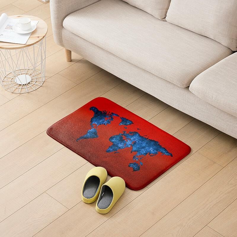 3D Printe Flannel Doormat Bath World Map Anti-Slip Water Absorption Floor Mat