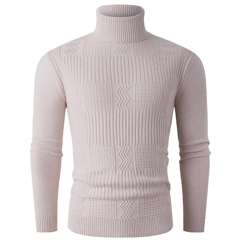 

Autumn And Winter Men S Solid Color Turtleneck Pullover Sweater Striped Casual Knitted Sweater Bottoming Shirt M бежевый