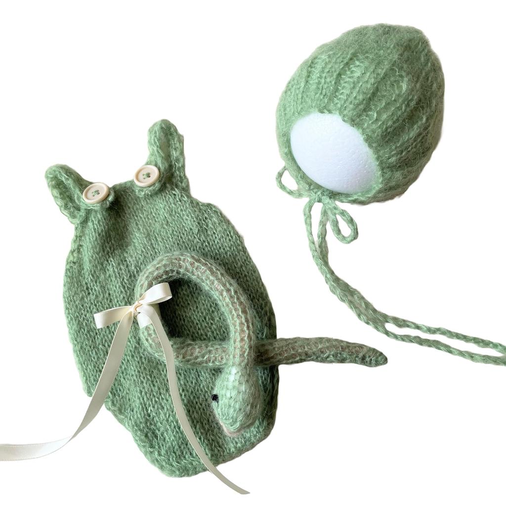 Snake and Plush Toy for Year of the Snake Newborn Photoshoots [NANA's shop] Hat, Overalls, (Matcha)
